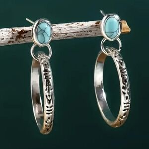 BOHEMIAN BlueTribal Earrings Simulated Turquoise  Spiral Swirl Statement EP